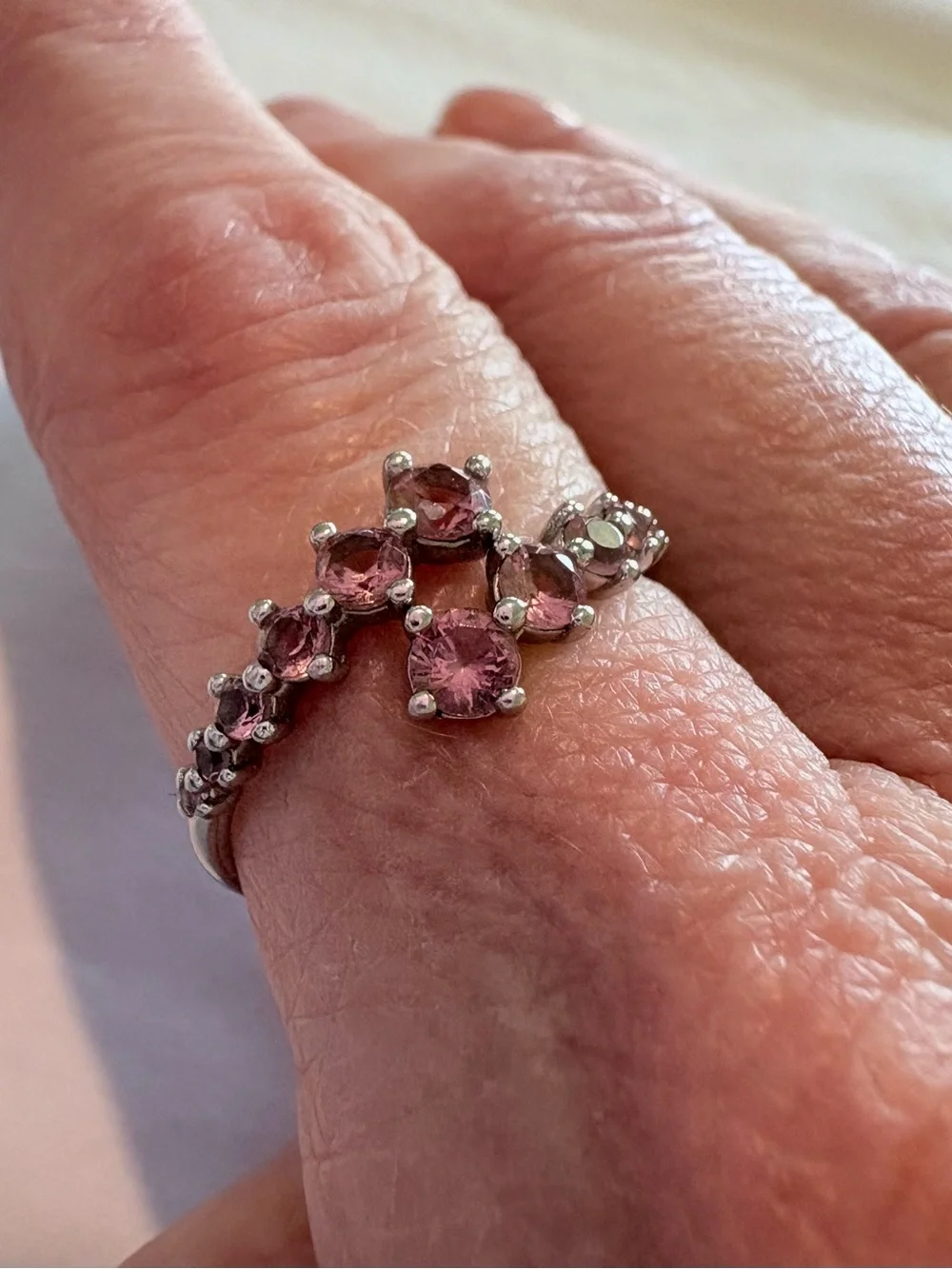 Sterling Silver Pink Gemstone Multi-Cluster Ring